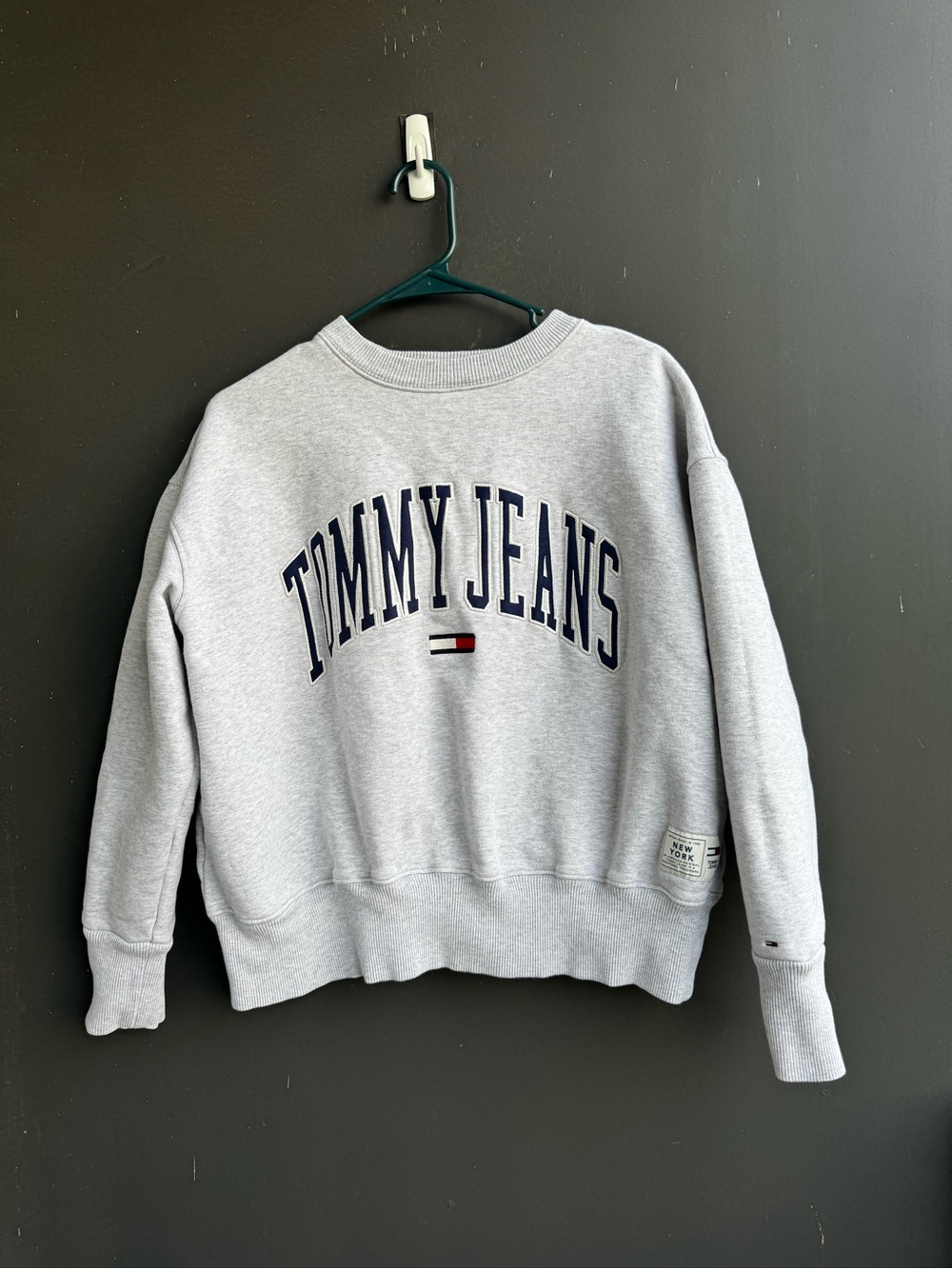 light grey Tommy Jeans preppy crewneck sweatshirt